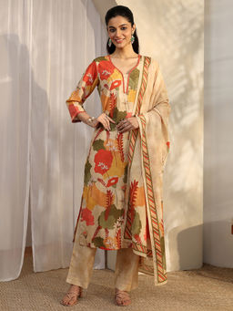 Libas - Multi-Color Floral Printed Kurta with Pant and Dupatta