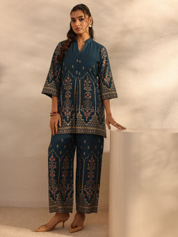Libas - Teal Floral Printed Co-Ord Set
