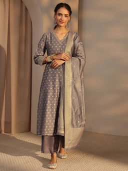 Libas - Grey Woven Embroidered Kurta with Pant and Dupatta