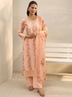 Libas - Peach Floral Embroidered Kurta with Pant and Dupatta