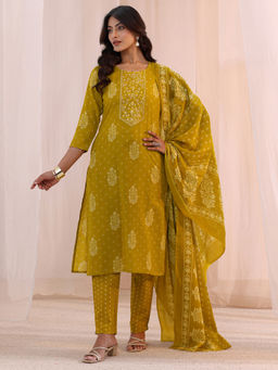 Gerua By Libas - Yellow Floral Printed Kurta with Pant and Dupatta