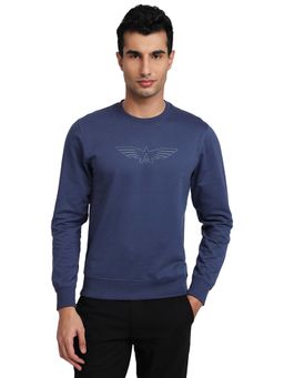 Park Avenue - Slim Fit Solid Dark Blue Sweatshirt