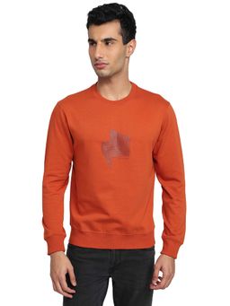 Park Avenue - Slim Fit Printed Dark Orange Sweatshirt