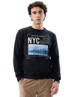 Park Avenue - Slim Fit Printed Black Sweatshirt