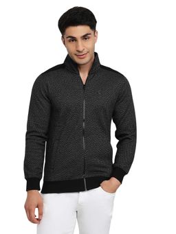 Raymond - Regular Fit Woven Design Black Sweatshirt