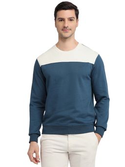 Raymond - Regular Fit Color Block Dark Green Sweatshirt