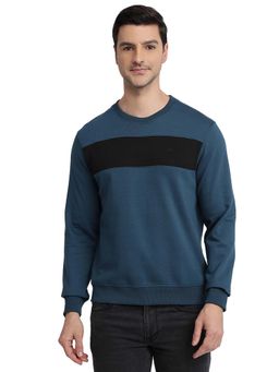 Raymond - Regular Fit Color Block Dark Blue Sweatshirt