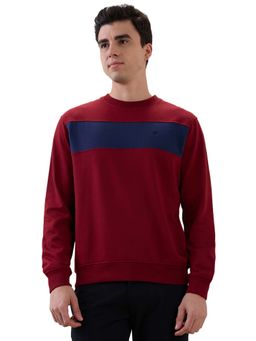 Raymond - Regular Fit Color Block Dark Maroon Sweatshirt