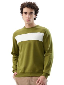 Raymond - Regular Fit Color Block Dark Green Sweatshirt