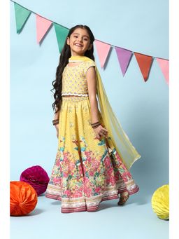 Biba - Yellow Viscose Short Top Lehenga (Set of 3)
