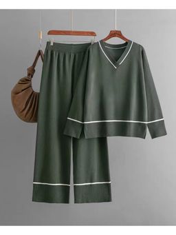 Loveable Creations By Muskan - Women Anra Knitted Green Cotton Co-Ord Set