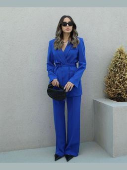 Loveable Creations By Muskan - Women Blue Blazer Polyester Co-Ord Set