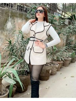 Loveable Creations By Muskan - Women White Synthetic Coat with Belt and Inner