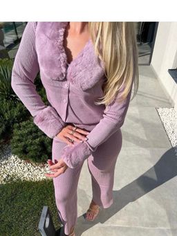 Loveable Creations By Muskan - Women Fur Knitted Red Fur Co-Ord Set