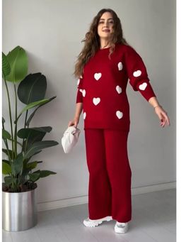 Loveable Creations By Muskan - Women Heart Red Wool Pullover with Pant