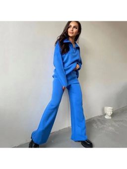 Loveable Creations By Muskan - Women Heidi Zipper Blue Knitted Co-Ord Set