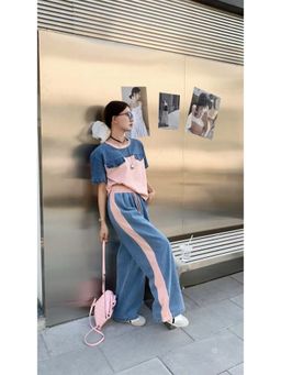 Loveable Creations By Muskan - Women Jora Denim Pink Denim Co-Ord Set