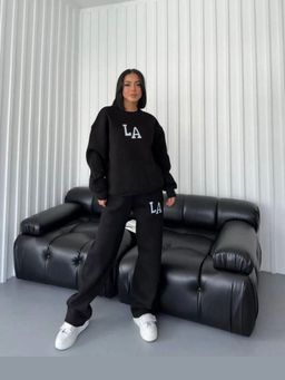Loveable Creations By Muskan - Women La Fleece Black Fleece Co-Ord Set
