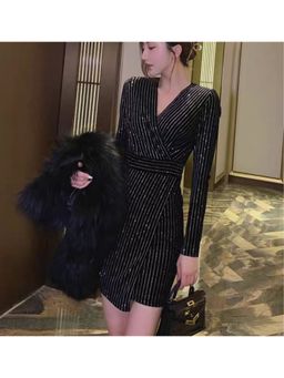 Loveable Creations By Muskan - Black Striped Luxury Finery Evening Dress