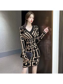 Loveable Creations By Muskan - Black V-Neck Moline Dress