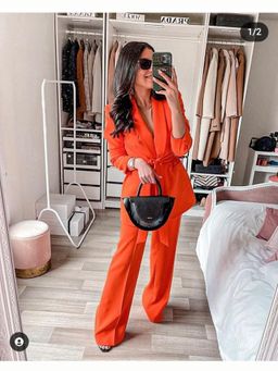 Loveable Creations By Muskan - Women Orange Blazer Polyester Co-Ord Set