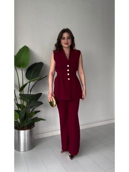 Loveable Creations By Muskan - Women Paul Blazer Maroon Blended Co-Ord Set