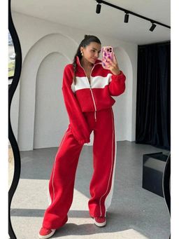 Loveable Creations By Muskan - Women Riana Red Fleece Jacket with Pant