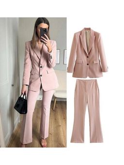 Loveable Creations By Muskan - Women Spring Blazer Pink Polyester Co-Ord Set