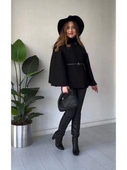 Loveable Creations By Muskan - Women Vihana Black Wool Cape with Belt