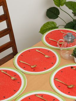 HOSTA HOMES - Set Of 6 Red Fruit Pattern Round Shaped Cotton Table Placemat