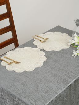 HOSTA HOMES - Set Of 2 White Embellished Beaded Round Table Placemat