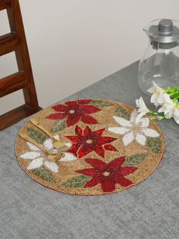 HOSTA HOMES - Single Piece Red And Gold Toned Round Table Placemat