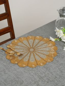 HOSTA HOMES - Single Piece Gold Color Beaded Round Table Placemat