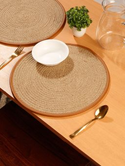 HOSTA HOMES - Set Of 2 Brown Self Design Reversible Jute Table Placemats