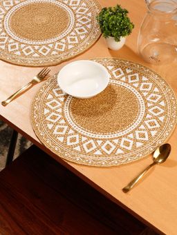 HOSTA HOMES - Single Piece Beige Colour Self Design Jute Table Placemat