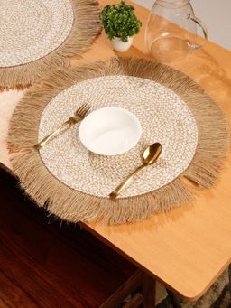 HOSTA HOMES - Single Piece Beige Colour Self Design Jute Table Placemat