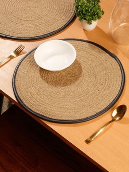 HOSTA HOMES - Single Piece Black And Brown Colour Self Design Jute Table Placemat