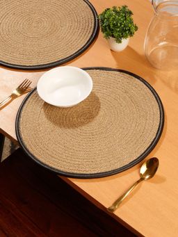 HOSTA HOMES - Single Piece Beige And Black Colour Self Design Jute Table Placemat