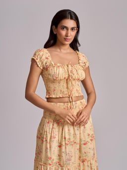 How When Wear - Floral Printed Smocked Crop Top