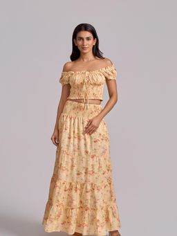 How When Wear - Floral Printed Smocked Skirt