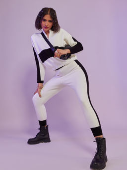 MIXT by Nykaa Fashion - White And Black Colorblock Tracksuit (Set of 2)