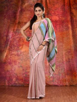 CHARUKRITI - Pink Cotton Khesh Soft Handwoven Saree and Unstitched Blouse