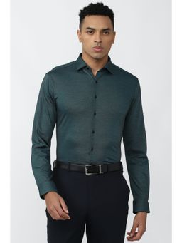 Van Heusen - Men Green Slim Fit Textured Full Sleeves Formal Shirt