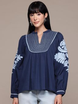 Label Ritu Kumar - Navy Maddeline Embroidered Top