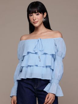 Label Ritu Kumar - Blue Iseule Solid Frill Top