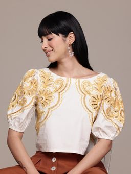 Label Ritu Kumar - White Adelina Crop Top