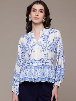 Label Ritu Kumar - White Rosine Printed Top