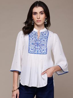 Label Ritu Kumar - White Paulette Solid Top