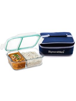 Signoraware - Clear Two Compartment Slim Glass Lunch Box with Bag