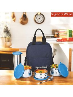 Signoraware - Blue Fusion Stainless Steel Lunch Box with Bag